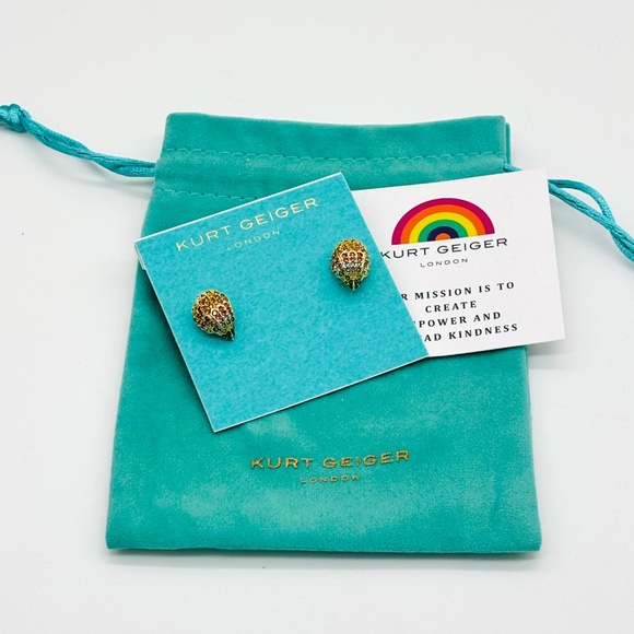 Kurt Geiger Gold Eagle Head Stud Earrings with Rainbow Crystals - Picture 3 of 4
